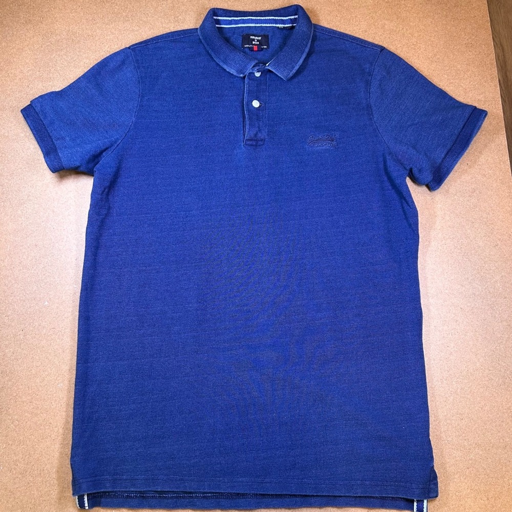 Superdry Classic Pique Polo Blue Men's Large Short Sleeve Cotton Preppy